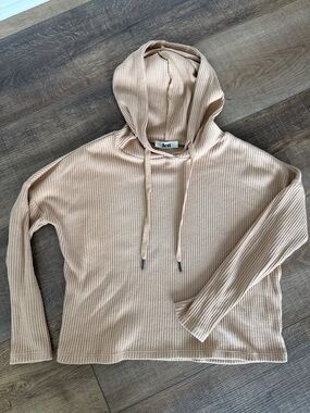 Lett Ribbed Hoodie in Beige